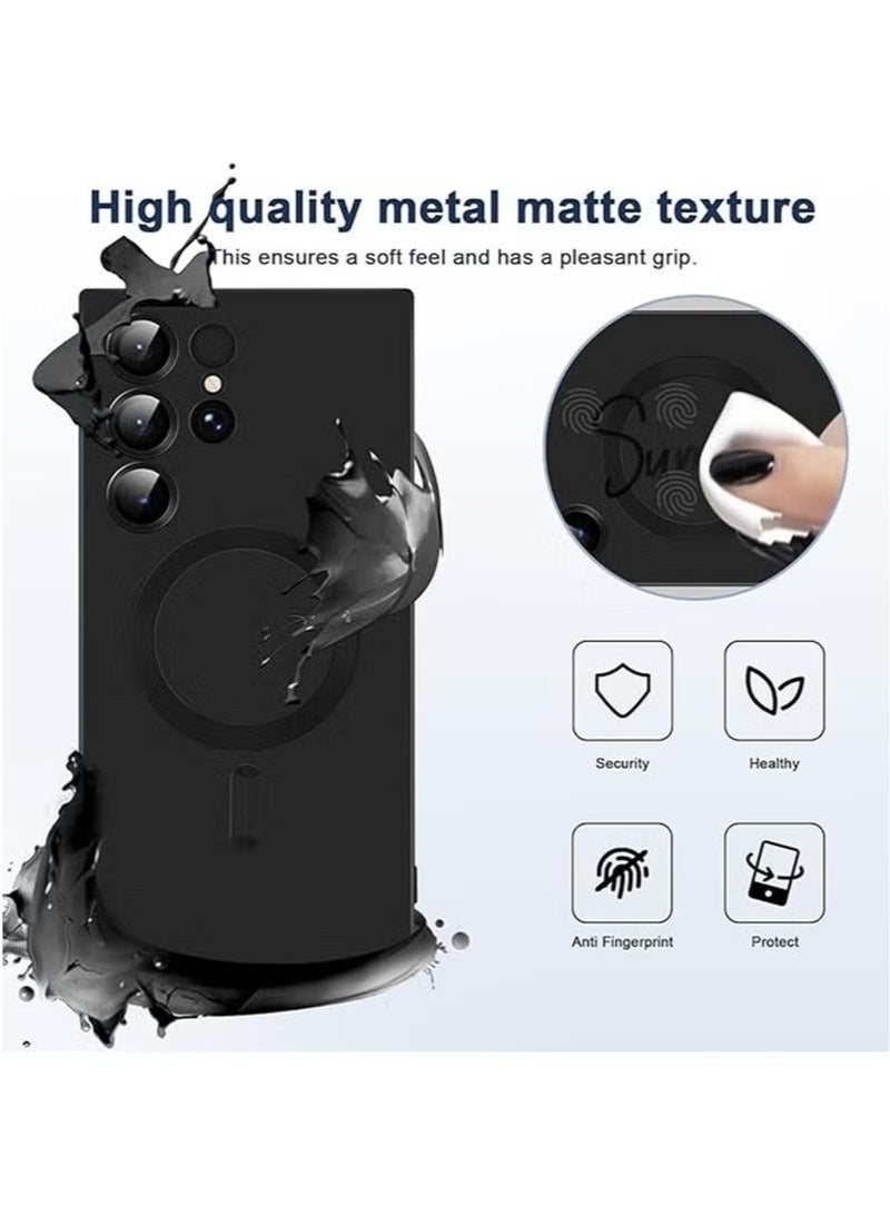 جراب لهاتف سامسونج جالاكسي S25 ألترا، مزود بحامل خلفي، وحامل مغناطيسي للسيارة، وغطاء سيليكون ناعم، وحزام للمعصم، وحماية كاملة، وغطاء مقاوم لبصمات الأصابع، باللون الأسود. - Image 3